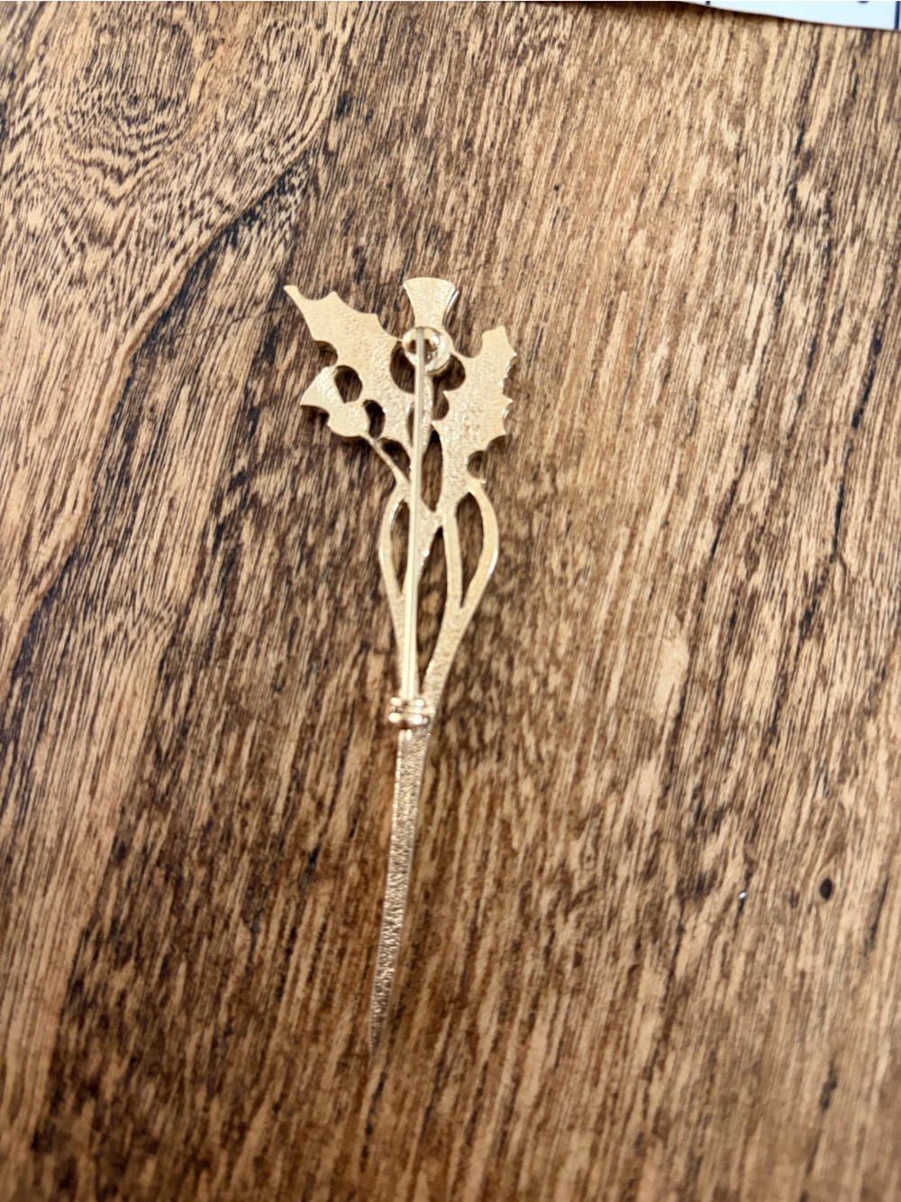 Vintage Large Gold Tone Scottish Thistle Brooch Long Leaves Textured Pin - Picture 2 of 3